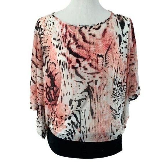 Jennifer Lopez Woman's Butterfly Sleeve Pink Black Animal Print Blouse Size Smal - Picture 1 of 10